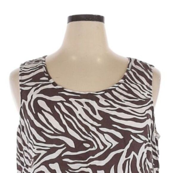 Chico's 100% Linen Zebra Striped Tank Top Brown White Animal Print Size 3 - Picture 4 of 9